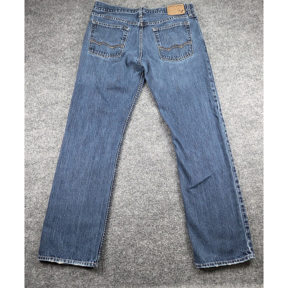 American Eagle Jeans Men 34x34 Straight Medium Wash Blue Denim Button Fly - Picture 14 of 16
